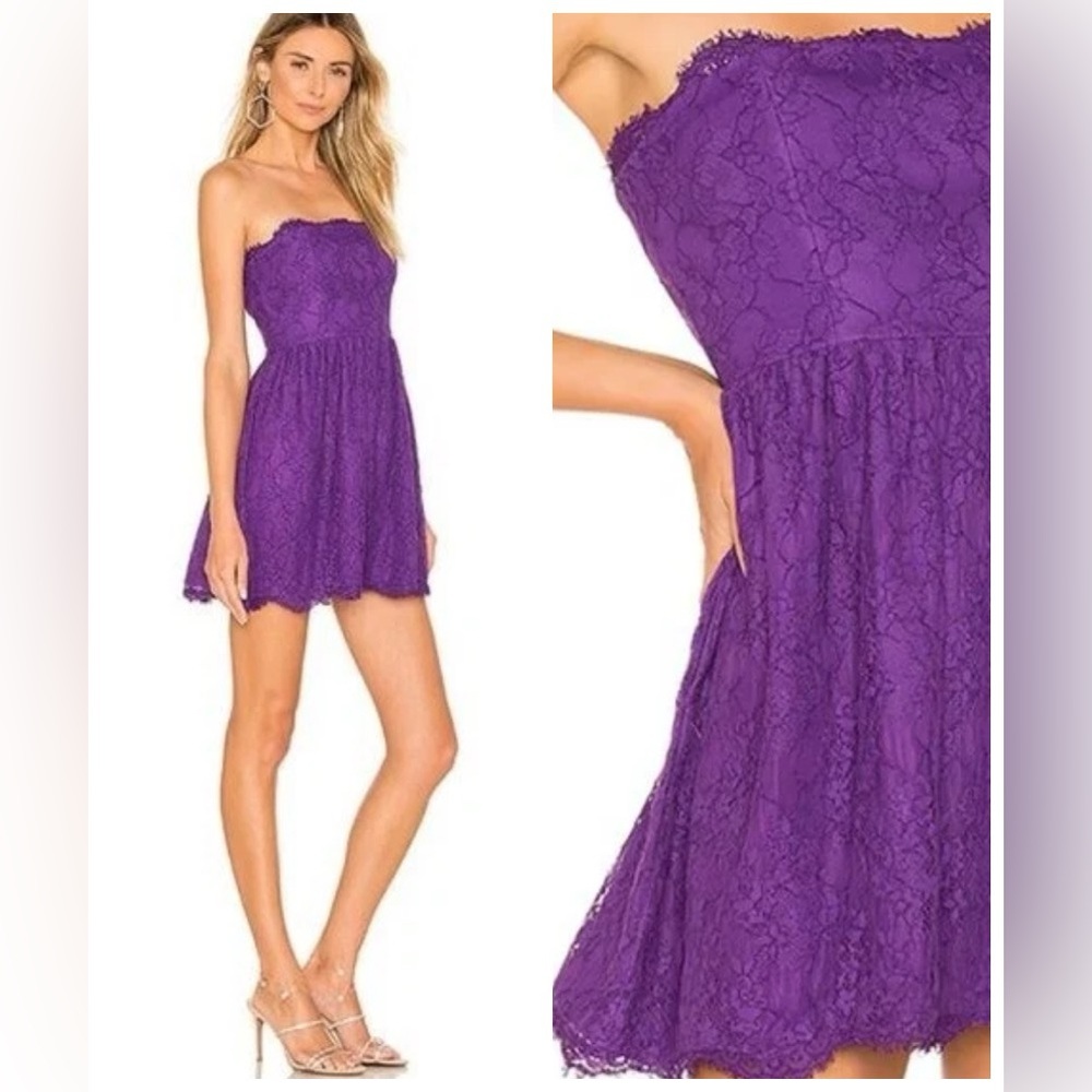 NBD x REVOLVE Daimilee Purple Lace Strapless Mini Dress Sz S